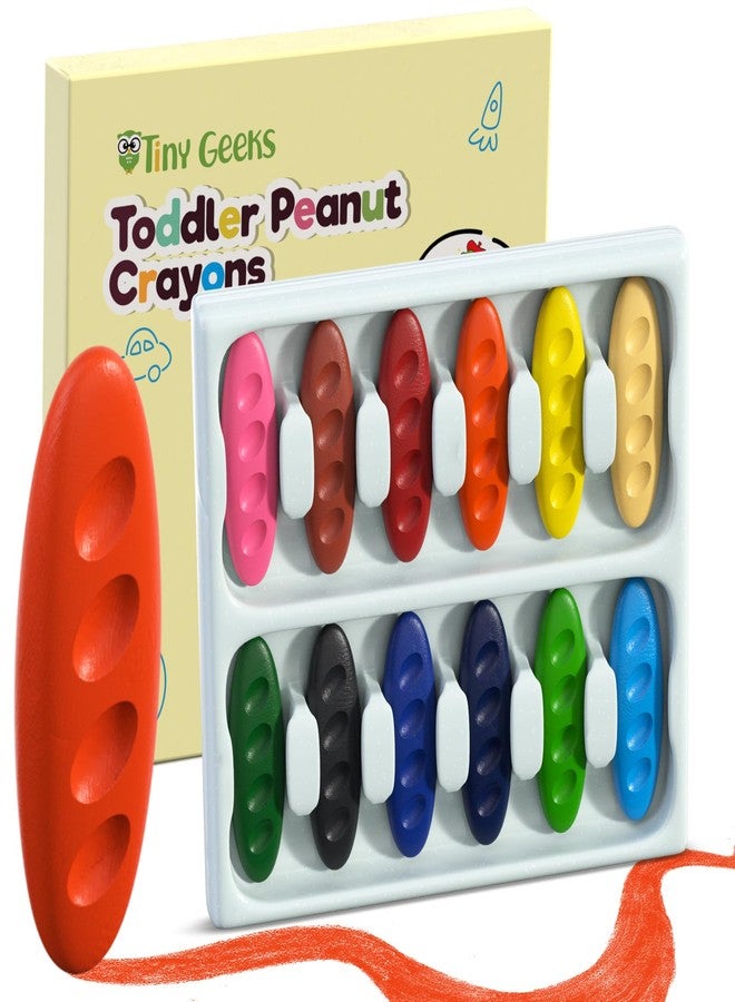 TinyGeeks 12 Peanut Crayons - Non Toxic Crayons for Toddlers - Washable for Kids Ages 4-8 - Easy To Hold - Toddlers 2-4 Years - Ergonomic Shape - Image 1